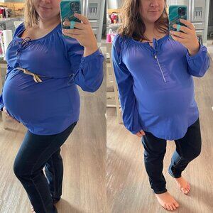 Motherhood Maternity | Deep Blue Tunic Peasant Top | Size Large